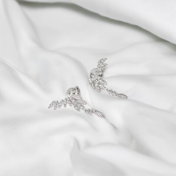 White Gold Winged Earrings - Picture 1 of 5